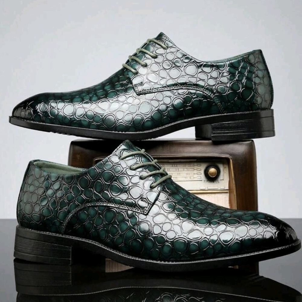 Stylish Green Patterned Men's Oxfords - Picture 2 of 6
